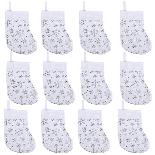 Mini Christmas Stockings with Snowflake Design - Silver, 8.2 Inches, Pack of 12