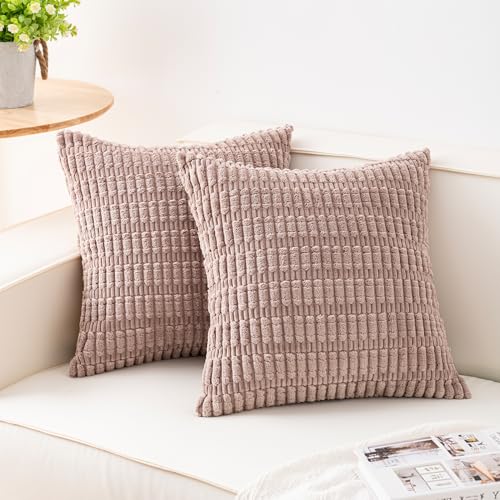 Corduroy Decorative Throw Pillow Covers 26x26 Inch Pack of 2 Light Brown