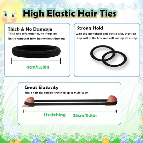 Yowamho 150PCS Black Hair Ties - No Damage Rubber Elastics 4cm