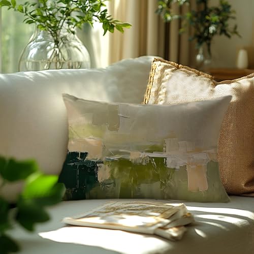 Abstract Olive Green Boho Pillow Cover 20x12, Double-Sided