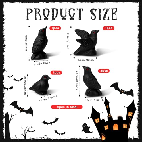 Yalikop 20 Pcs Mini Black Resin Crow Figurines Halloween Decor