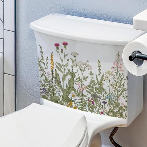 Floral Plant Toilet Lid Decal - Waterproof Removable Bathroom Sticker