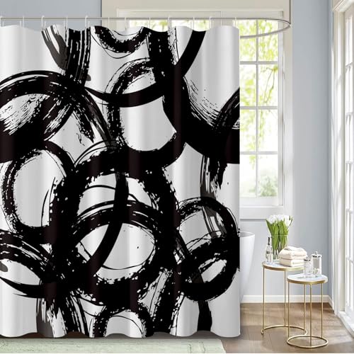 VAVBYE Black White Shower Curtain Abstract Geometric 72x72 in - 01