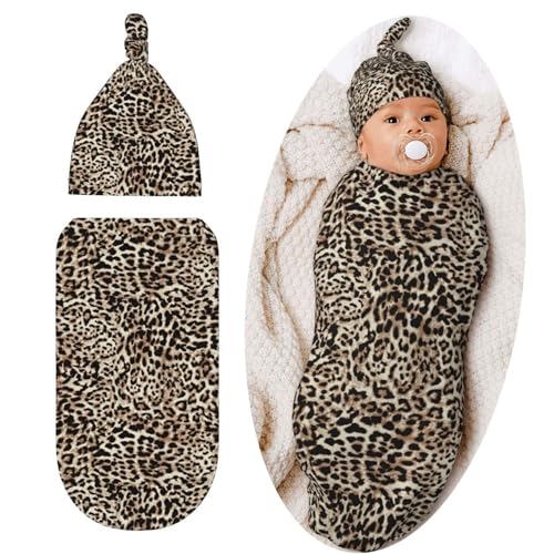 Leopard Print Cheetah Newborn Swaddle Blanket & Hat Set