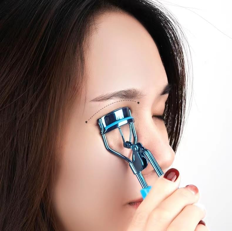 ZGLUZP Blue Eyelash Curler with 4 Replacement Pads and Ergonomic Grip