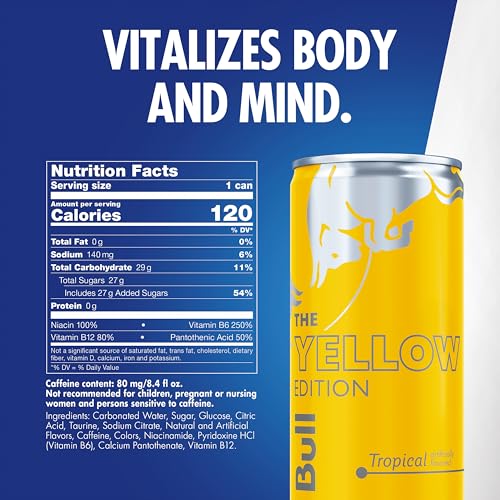 Red Bull Energy Drink Yellow Edition - Tropical Flavor, 8.4 oz, 24 Cans