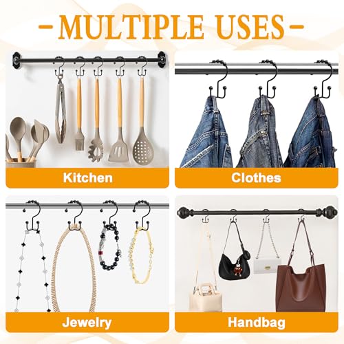 Cerpourt Black Metal Shower Curtain Hooks 12 Pcs Rustproof Double Rings