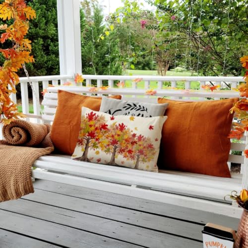 RABUSOFA Fall Maple Leaf Pillow Cover 12x20 Inch, Red Autumn Decor