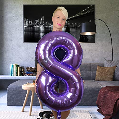 40 Inch Purple Number 8 Balloon - Foil Birthday Decoration
