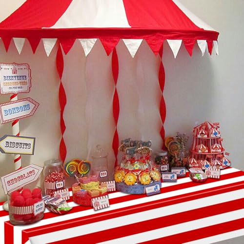 4 Pcs Red and White Striped Tablecloths, 51 x 86 in for Parties