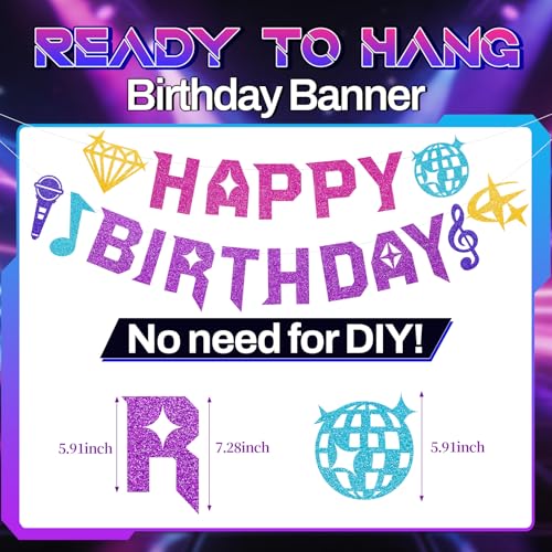 Kpop Hunter Birthday Banner, Pre-Strung Glitter Party Garland for Fans