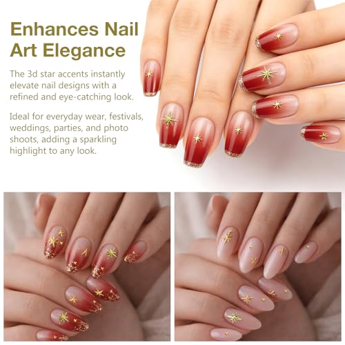 Gmlawsc 3D Gold Star Nail Charms Set - 2 Boxes Metallic Star Studs