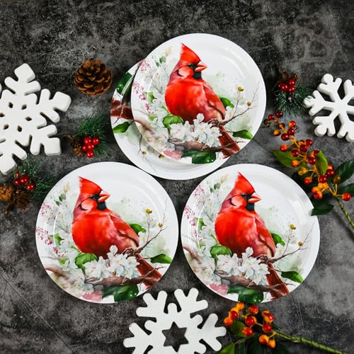 48Pcs Christmas Red Cardinal Disposable Paper Plates 7 Inch - Variation of 48 / Red Cardinal