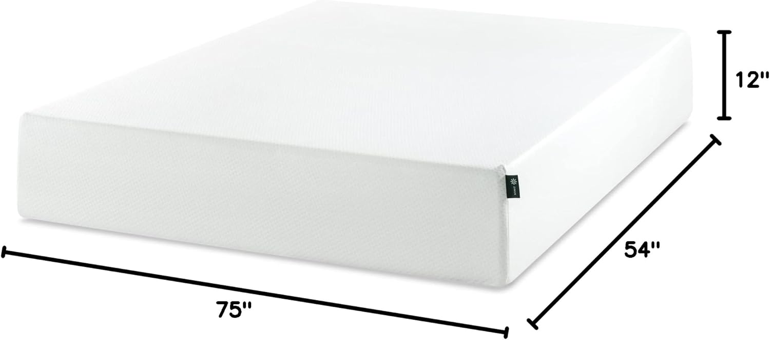 Zinus 12 Inch Full Green Tea Memory Foam Mattress - Medium Firm, Zoned Pressure Relief, Fiberglass Free