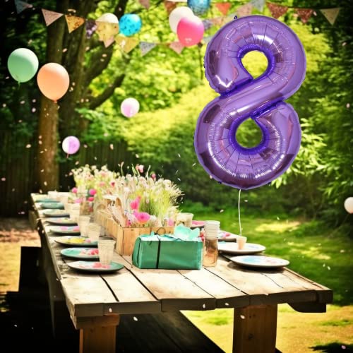40 Inch Purple Number 8 Balloon - Foil Birthday Decoration