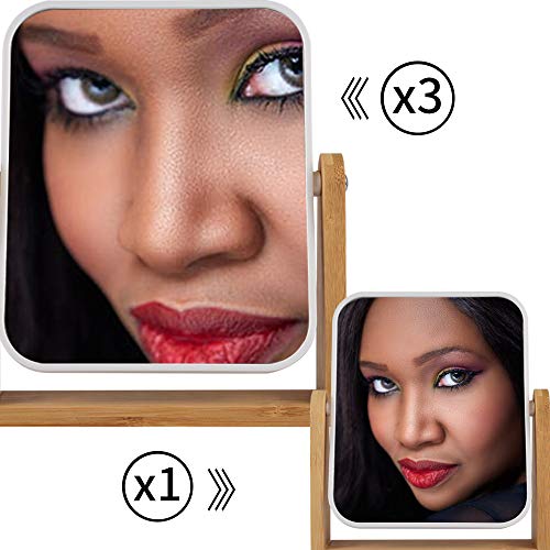 LOTIKO Double Sided Makeup Mirror, 1X/3X Magnifying Mirror with Bamboo Stand