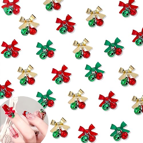 21Pcs Christmas Nail Art Charms 3D Alloy Bow and Bell Rhinestones for Winter Holidays DIY