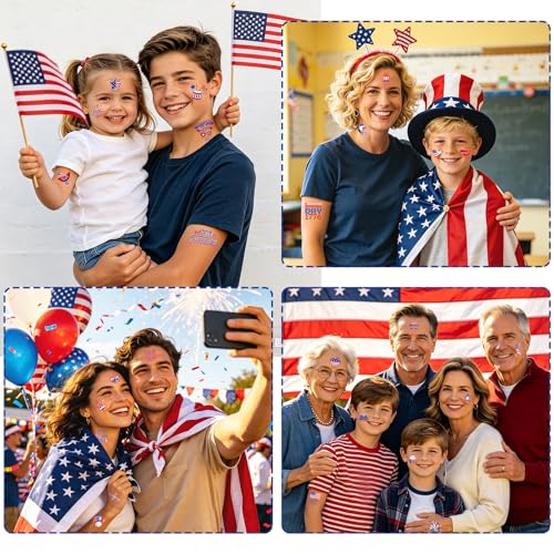 150 PCS 4th of July Temporary Tattoos Patriotic American Flag Stickers