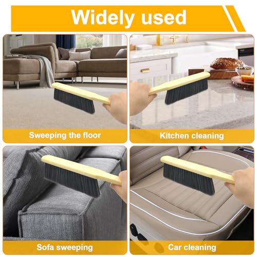 2 Pcs Soft Bristle Dust Brush with Wooden Handle - Khaki