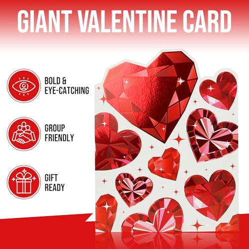 Iconikal Jumbo Valentine's Day Greeting Card with Diamond Hearts, 11x14