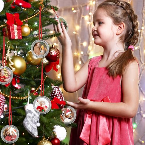 Christmas Photo Ornaments Set - 24 Clear Round Decorations 2.75 Inch with String