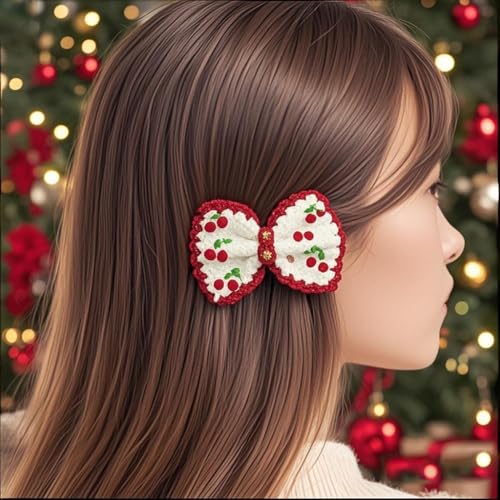 Handmade Crochet Butterfly Hair Clips with Cherry Accents