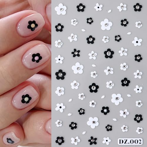 3D Rhinestone Bow Nail Stickers Red Black Flower Art Decals 6 Sheets