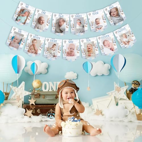 Hot Air Balloon 1st Birthday Photo Banner - Mr. Onederful Decor
