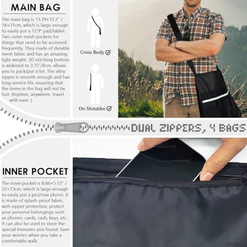 qiipii Large Mesh Crossbody Bag - Stadium Approved See-Through Shoulder Tote