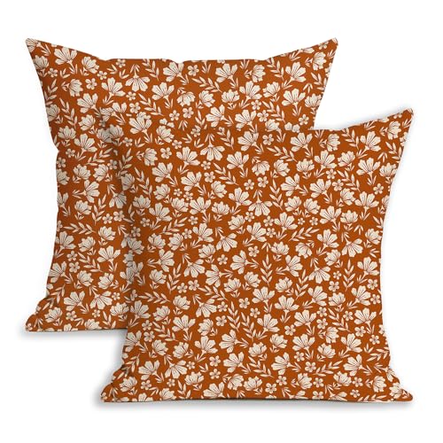 Allorry Rust Daisy Floral Pillow Covers, 18x18 Farmhouse Cushion Set of 2