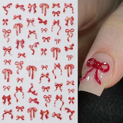 Valentine Red Bow Nail Art Stickers 5D Self-Adhesive Decals 6Pcs