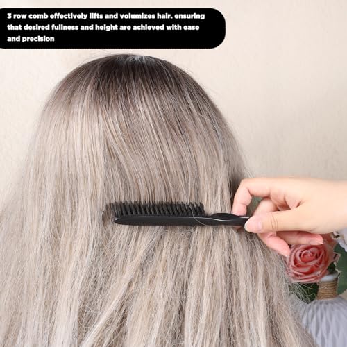 3 Row Hair Comb Set with Rat Tail Handle, Black Detangling Brush, 2PCS