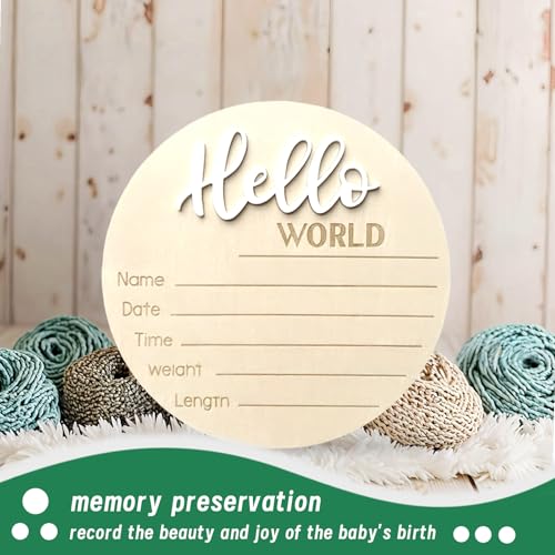 Personalized Wooden Baby Announcement Sign Hello World Newborn Keepsake
