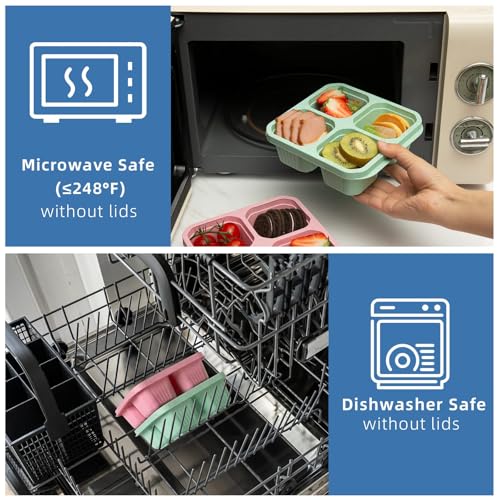 BE OVER QUALITY 4-Pack Bento Box, 4-Compartment Lunch Containers - Multicolor