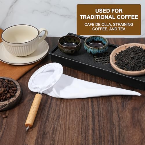 Reusable Flannel Coffee Strainer with Wooden Handle