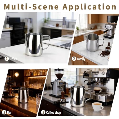 Stainless Steel Milk Frother Cup with Precision Spout - 12oz