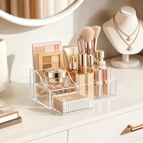 HBlife Clear Makeup Organizer with Drawer – 5-Compartment Storage