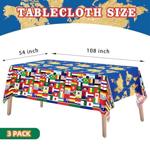 World Cup Flag Tablecloths - 3 Pack Disposable Plastic Covers for Parties
