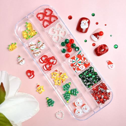 Christmas Nail Charms 3D Flat Back Acrylic Winter Nail Gems and Rhinestones