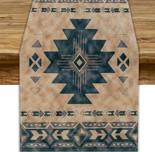 Aztec Geometric Table Runner 13x36 Inch Ethnic Boho Farmhouse Decor - Variation W13xL36