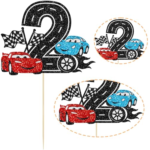 Ephlyn Race Car 2nd Birthday Cake Topper - Glitter Black Two Fast Decor