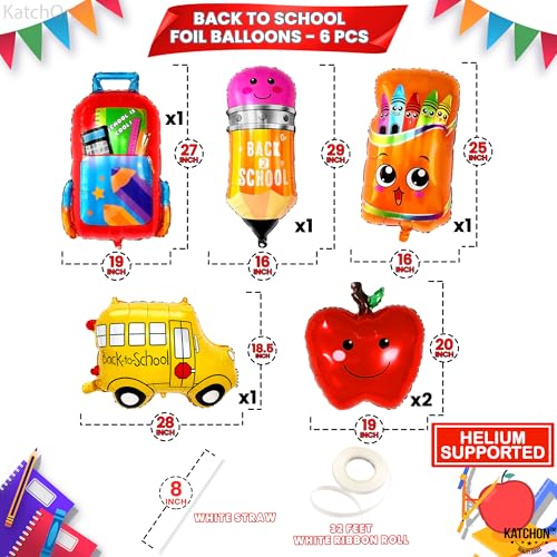 KatchOn Back to School Balloons Set - Pack of 6, Multi Color Classroom Decor