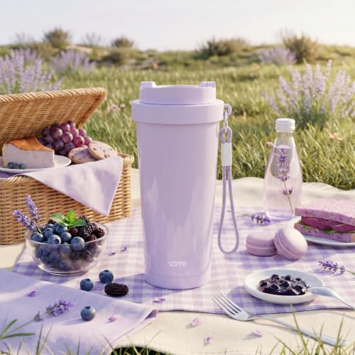 YOME 17oz Ceramic Lined Insulated Coffee Mug - Light Purple, Leak Proof