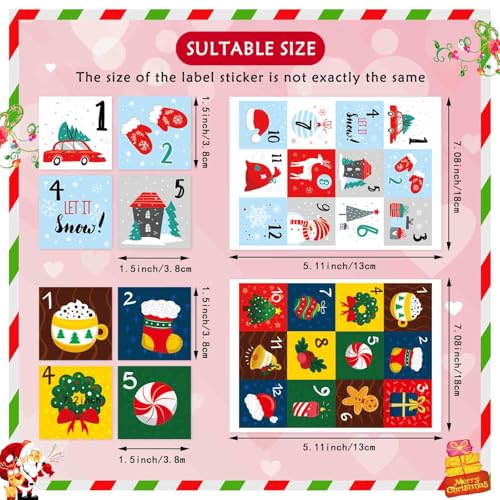 Christmas Advent Calendar Number Stickers Set - 16 Sheets, DIY Holiday Decorations