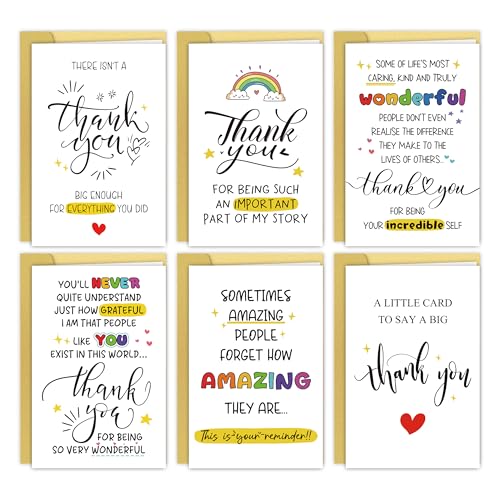 White Thank You Cards with Envelopes 8 x 5.3 Inches - Pack of 6