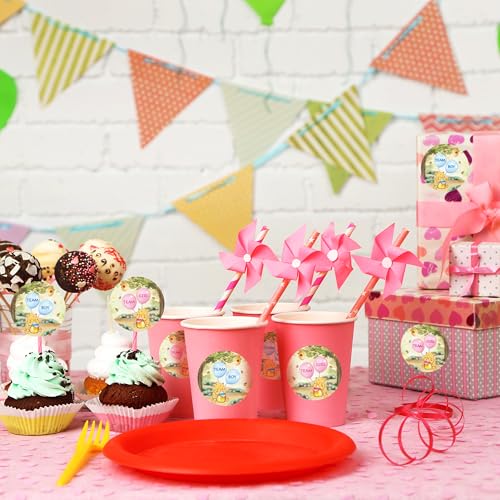 BOpusail 500Pcs Blue-Pink Cartoon Winnie Gender Reveal Stickers 2-inch Party Labels