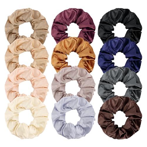 12-Piece Satin Silk Hair Scrunchies Soft Elastic Ponytail Holders