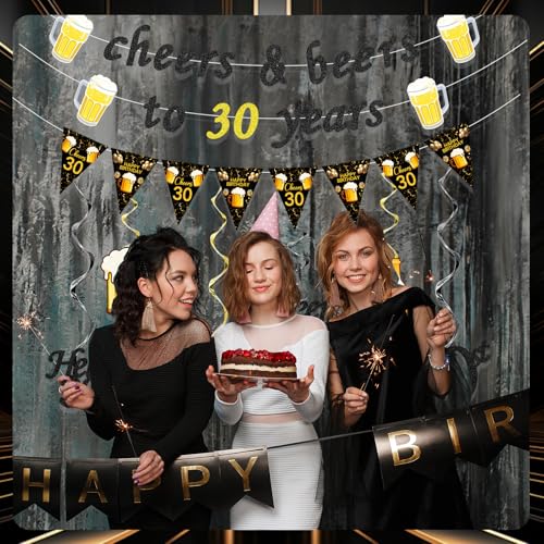 30th Birthday Decorations for Him - Black & Gold Banner Set