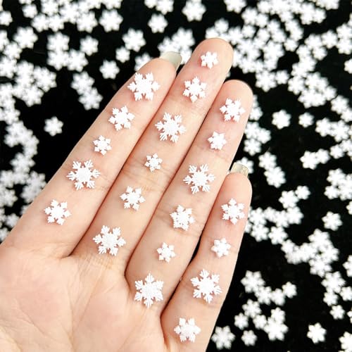 BUNLVDI 200Pcs Christmas Snowflake Nail Charms Mixed Sizes Winter Resin Gems