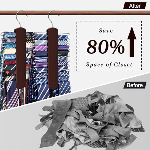 YYILIS Wooden Tie Rack Organizer - 2 Pack, 360° Swivel Hanger for 40 Ties